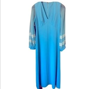 Vintage baby blue  lace chiffon sleeves 60/70s maxi dress